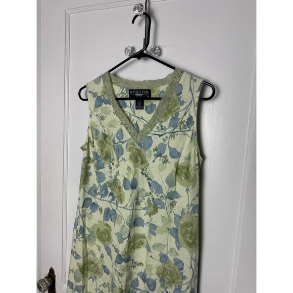 Vintage Y2K 00s Norton Green Blue Floral Linen Sheath Mini Dress Size Large P - Picture 2 of 6